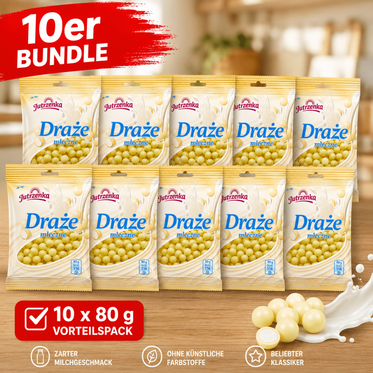 10x Jutrzenka Milch Dragees – Drażé Mleczne 80g (10er Bundle) - Polskashop24