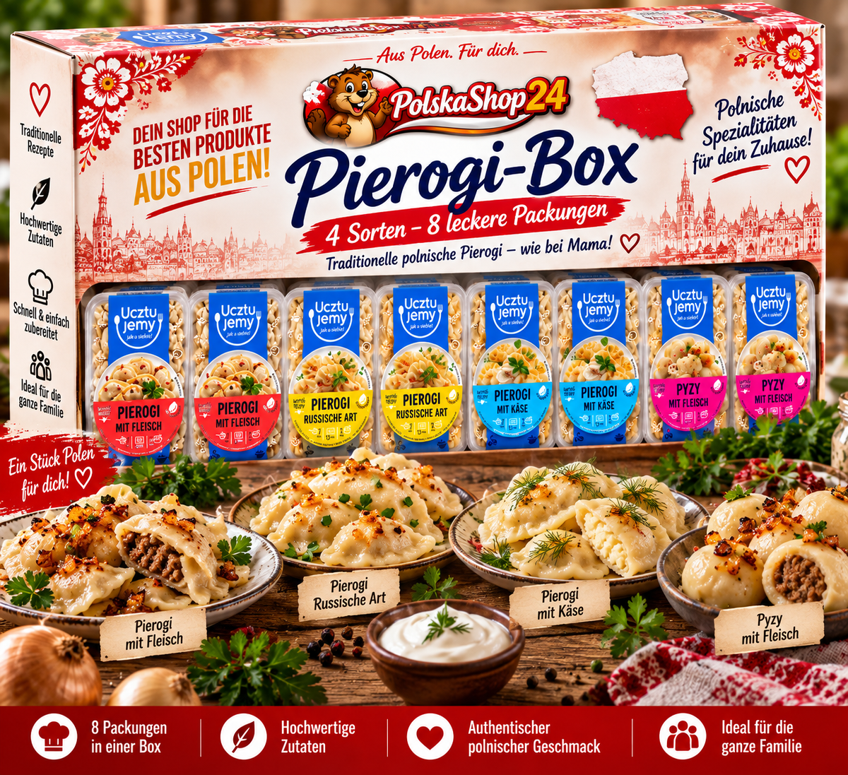 Pierogi Box XXL – 8 Packungen / 4 Sorten | Ucztujemy