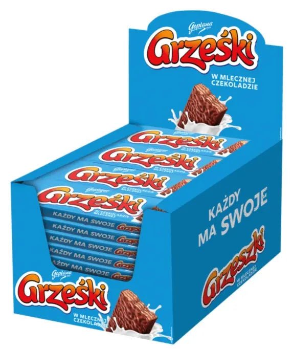 36x Grzeski Polnischer Waffelriegel mit Milchschokolade 36g - Karton - Polskashop24.de - Online Supermarkt mit Lebensmittel aus Polen
