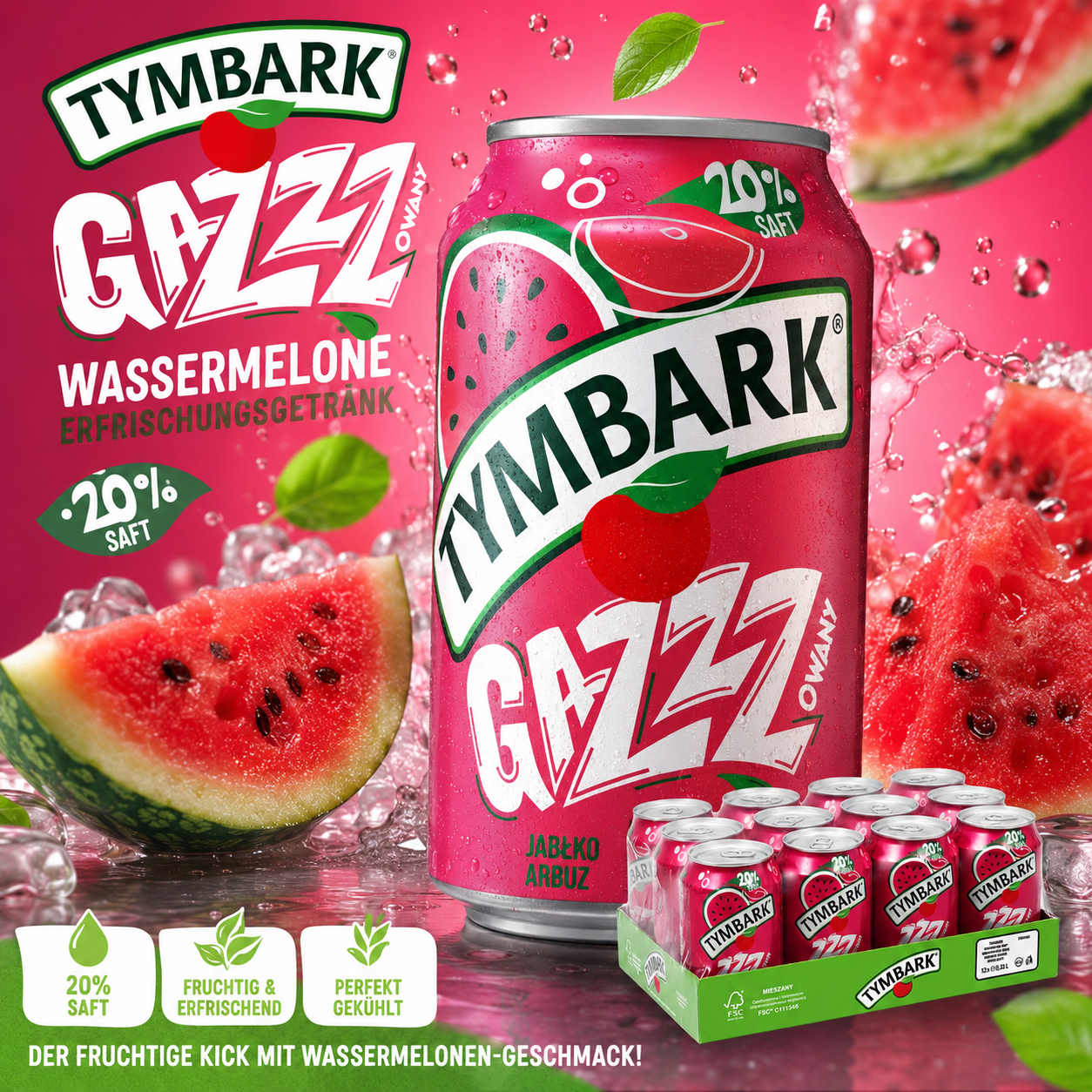 Tymbark Wassermelone Apfel330ml – 12er-Träger + Pfand
