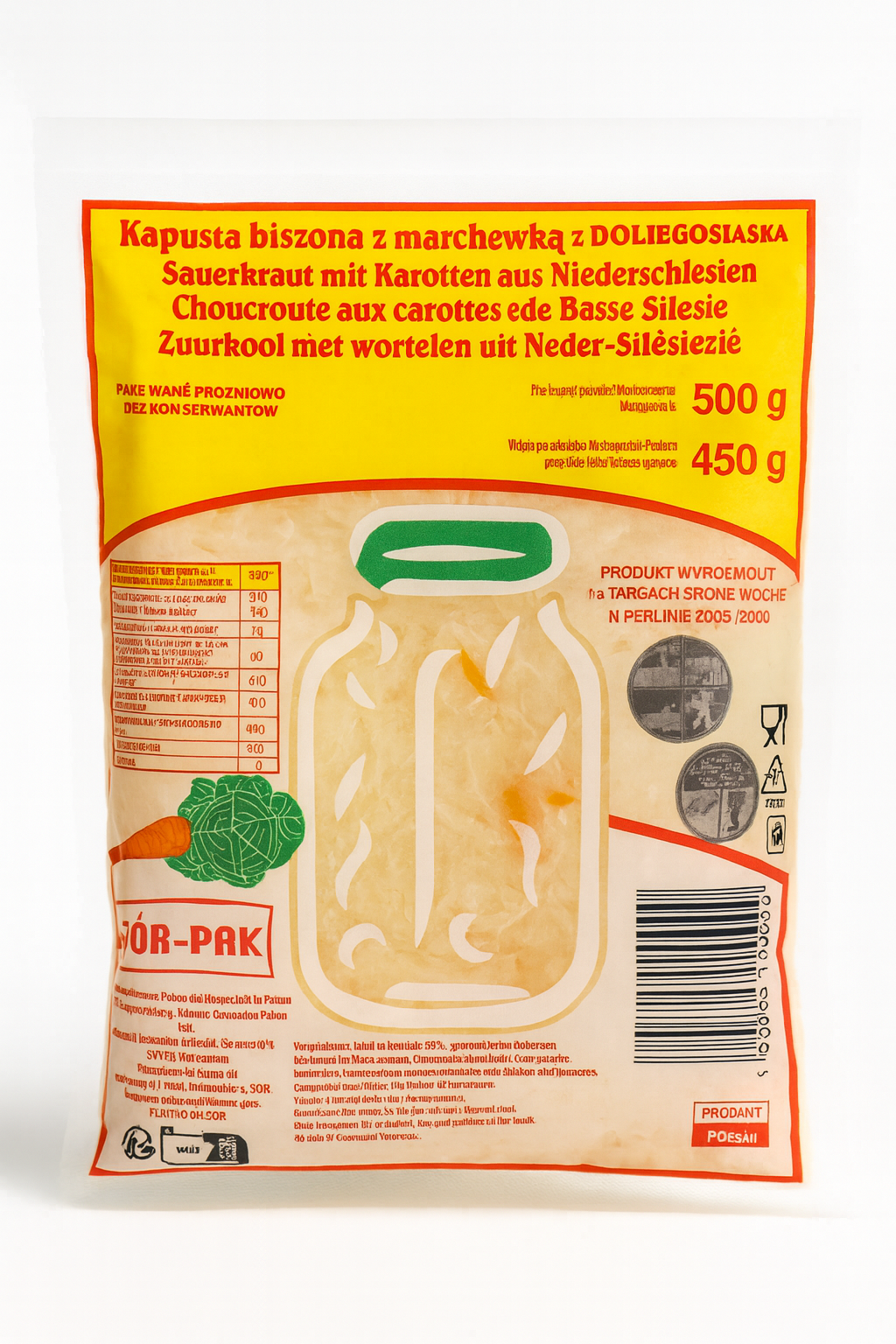 Gor-Pak Sauerkraut aus Niederschlesien Kapusta Kwaszona 500g - Traditionelles polnisches Sauerkraut mit Karotten, natürlich fermentiert