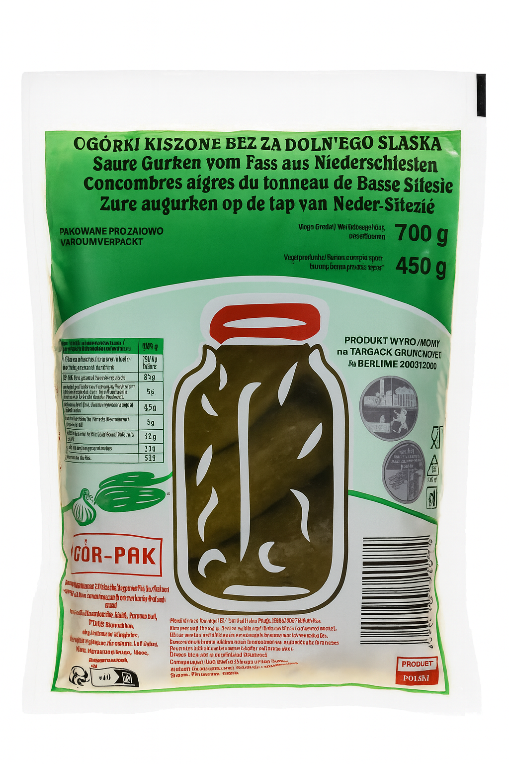 GÓR-PAK Saure Gurken vom Fass aus Niederschlesien 700g - Traditionell fermentierte polnische Gurken, vakuumverpackt, ohne Konservierungsstoffe