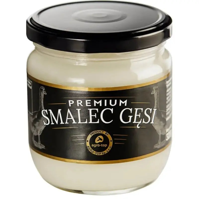 Agro-Top Premium Gänseschmalz Smalec Gęsi im 320-g-Glas mit schwarzem Deckel und schwarz-goldenem Etikett