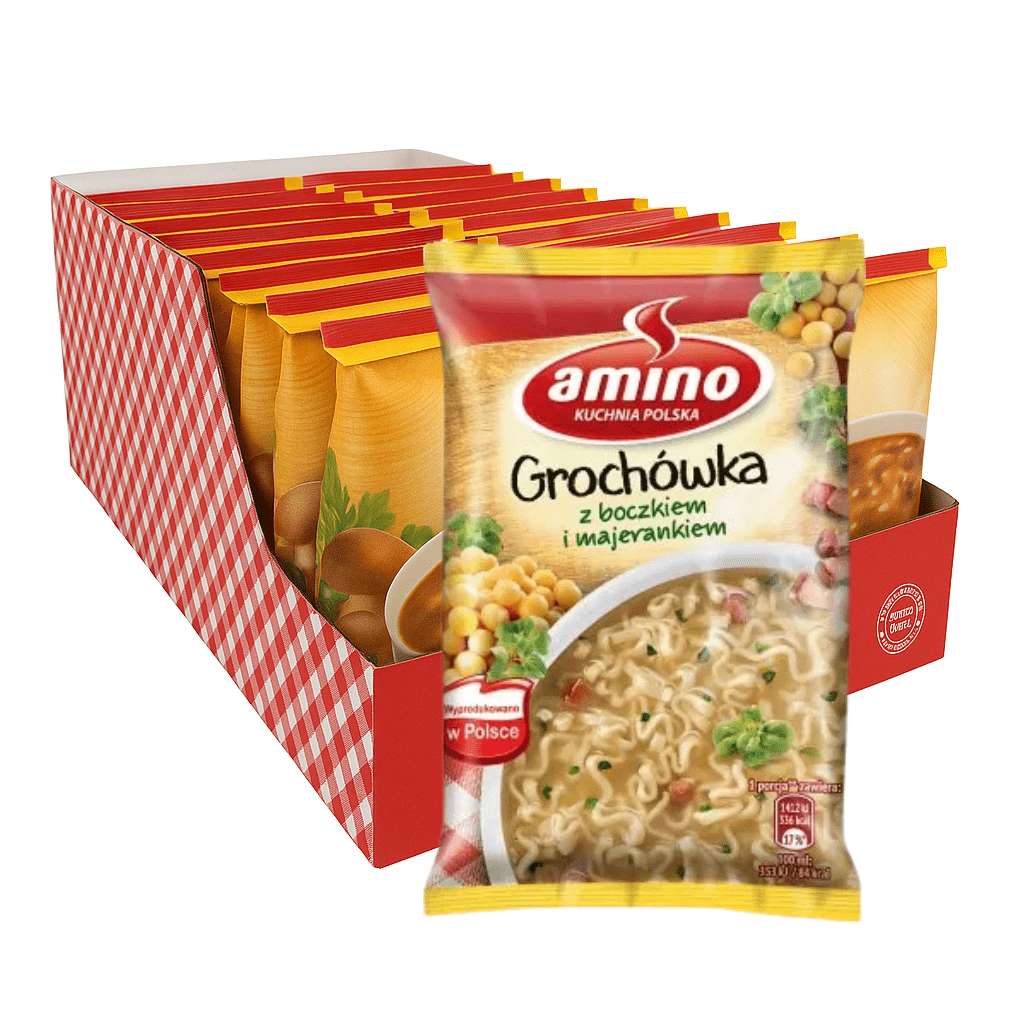 Amino Grochówka Erbsensuppe kaufen - 22er Karton Instant - Nudeln - Polnische Zupki Chińskie - Polskashop24.de - Online Supermarkt mit Lebensmittel aus Polen