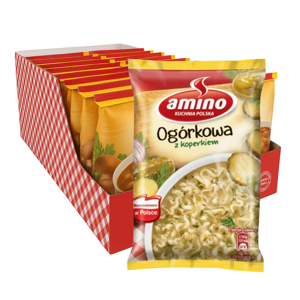 Amino Ogórkowa Gurkensuppe kaufen - 22er Karton Instant - Nudeln - Polnische Zupki Chińskie - Polskashop24.de - Online Supermarkt mit Lebensmittel aus Polen