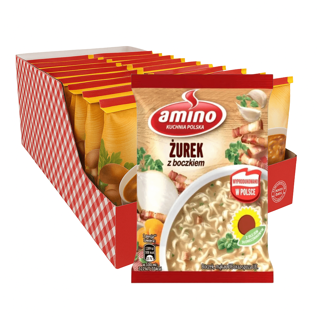 Amino Żurek mit Speck kaufen - 22er Karton Instant - Suppe - Polnische Sauerteigsuppe - Polskashop24.de - Online Supermarkt mit Lebensmittel aus Polen