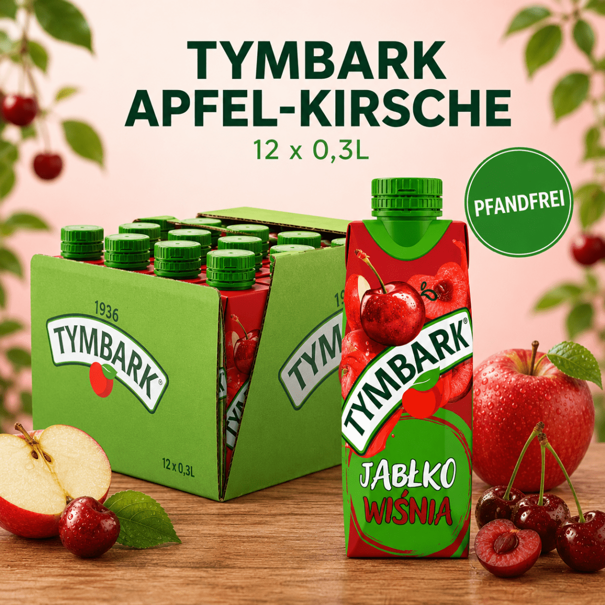 Apfel-Kirsch Getränk 12 x 0,3l - Tymbark - Polskashop24