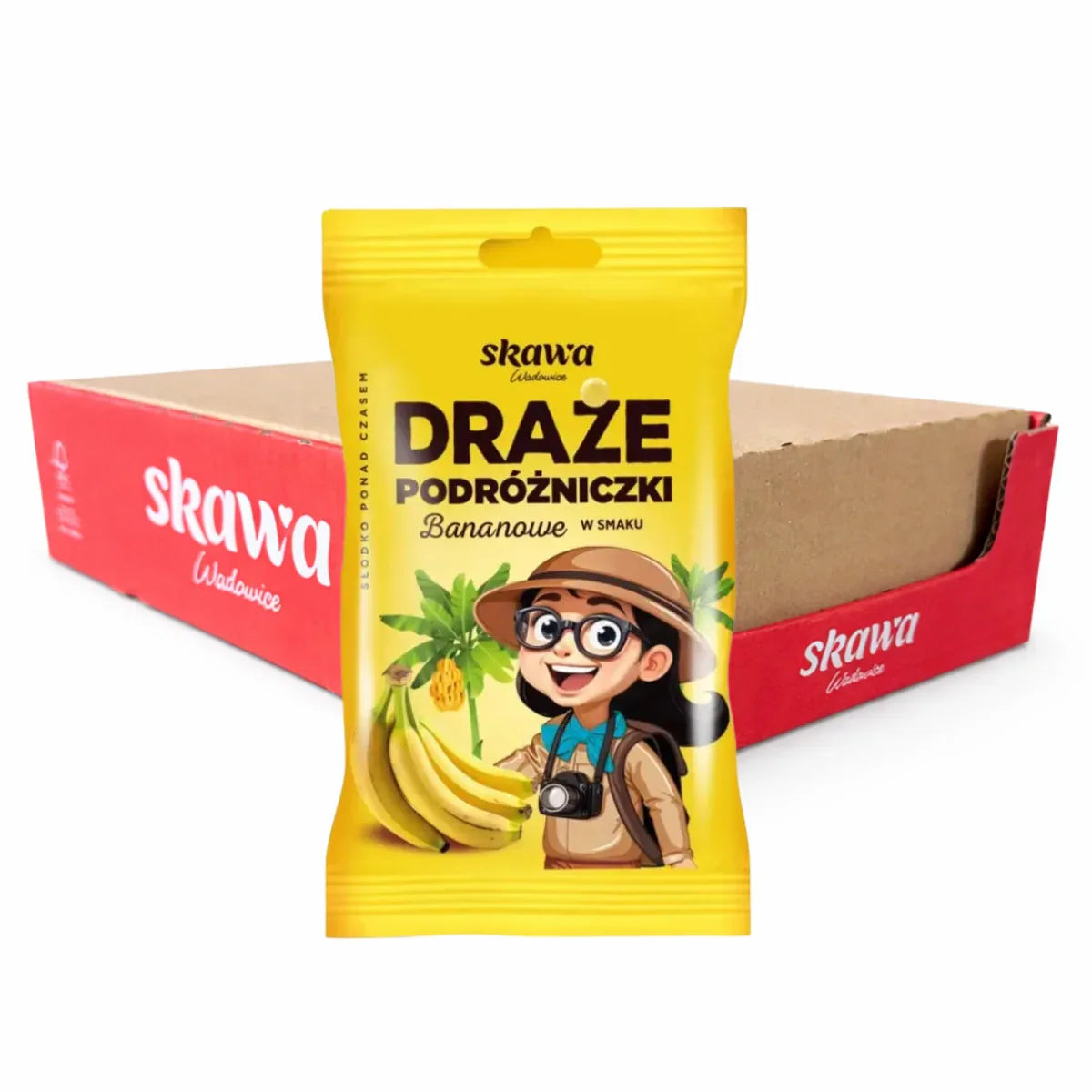 Bananen-Dragees Draże Podróżniczki Bananowe 70g im 20er Karton von Skawa - Polnische Süßigkeiten mit fruchtigem Bananengeschmack