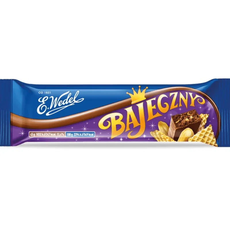 Wedel Bajeczny Schokoriegel mit Nüssen 40g - Polnischer Schokoladenriegel mit Waffeln und Nussfüllung in Milchschokolade