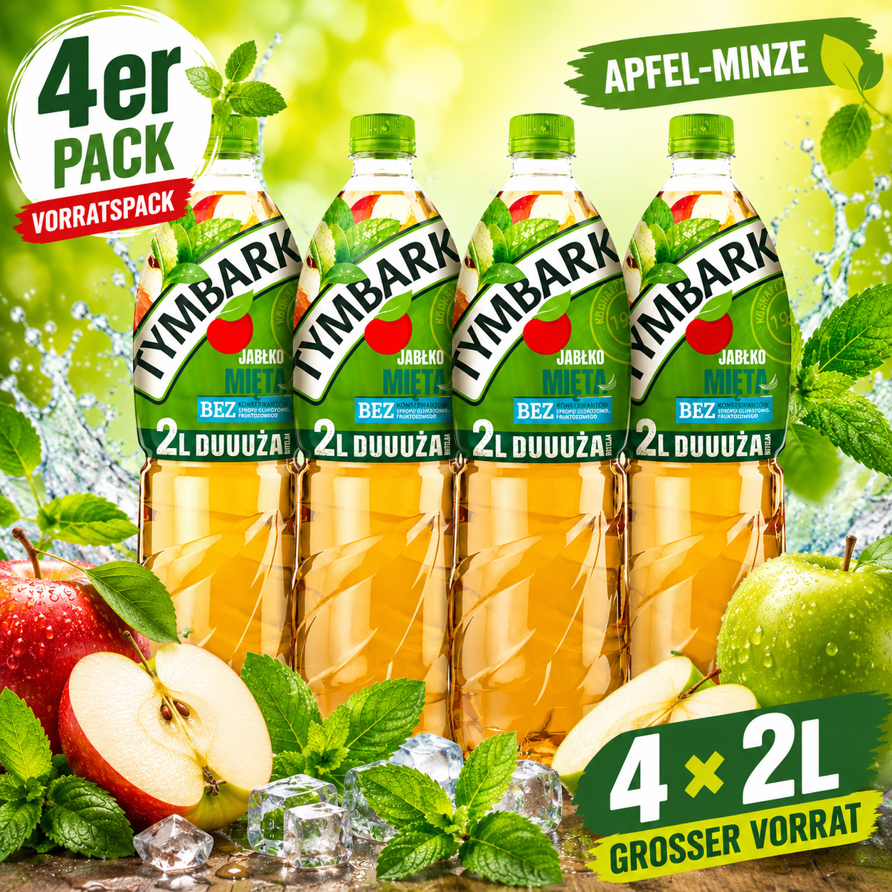 Tymbark Apfel Minze 4 x 2 Liter