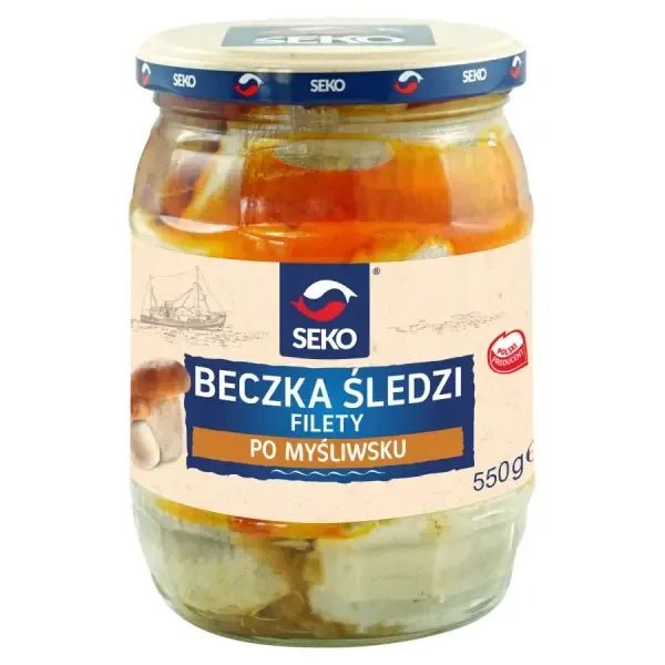 Beczka Sledzi po Mysliwsku - Heringsfilets Jägerart 550g - Seko - Polskashop24