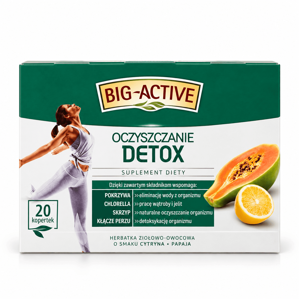 Big Active Detox Kräuter- und Früchtetee Zitrone und Papaya, 40 g, 20 Teebeutel – Herbapol