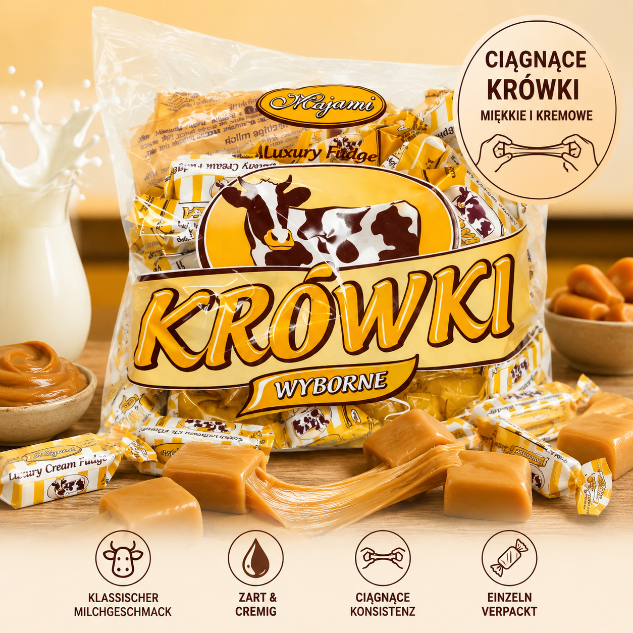 Ciągnące Krówki Wajemi polnische Milchkaramell Bonbons mit weicher ziehender Konsistenz