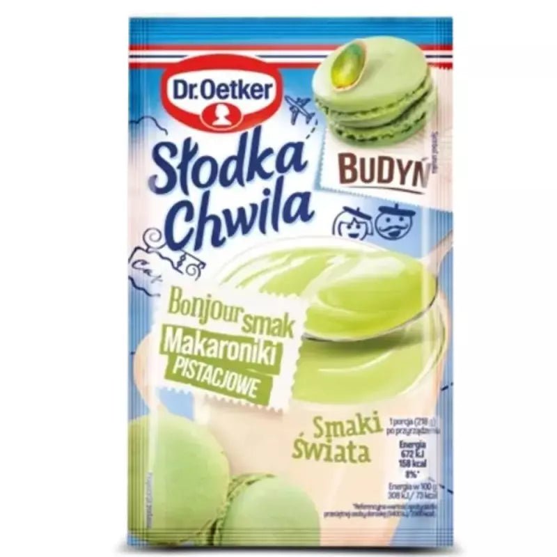 Dr. Oetker Słodka Chwila Budyń Pistazien - Makronen - Geschmack – 43 g - Polskashop24.de - Online Supermarkt mit Lebensmittel aus Polen