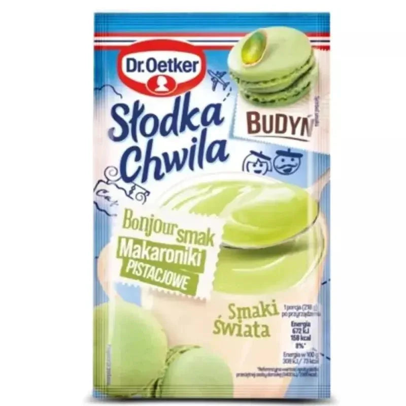 Dr. Oetker Słodka Chwila Budyń Pistazien - Makronen - Geschmack – 43 g - Polskashop24.de - Online Supermarkt mit Lebensmittel aus Polen