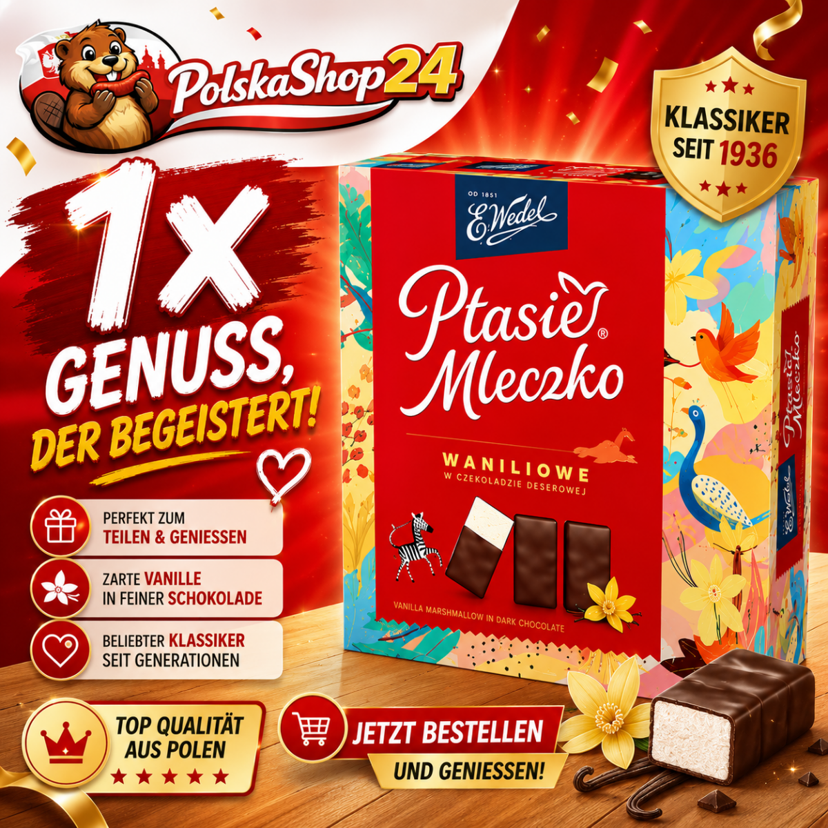 E. Wedel Ptasie Mleczko Waniliowe 340g - Polskashop24