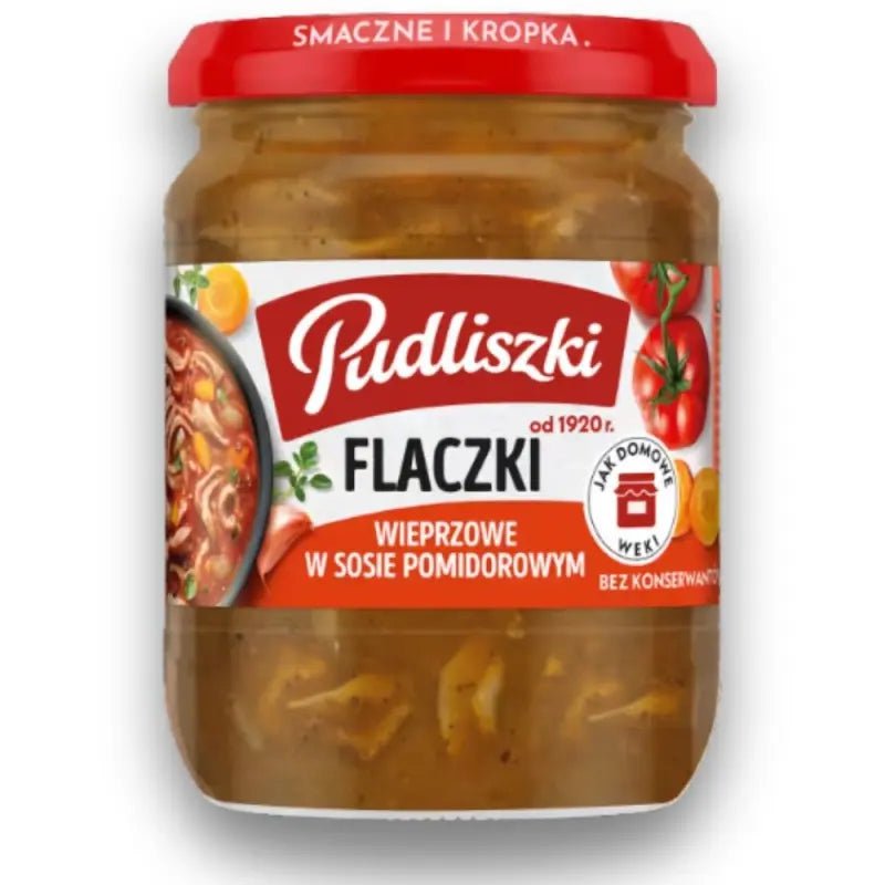 Flaki Wieprzowe w Sosie Pomidorowym 500g - Pudliszki Schweinekutteln kaufen - Polskashop24.de - Online Supermarkt mit Lebensmittel aus Polen