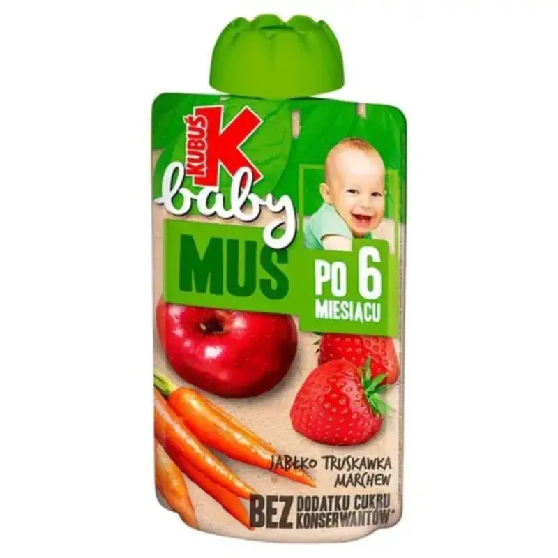 Fruchtmus Apfel Erdbeere Karotte ab 6 Monate Jablko Truskawka 100g - Kubus - Polskashop24