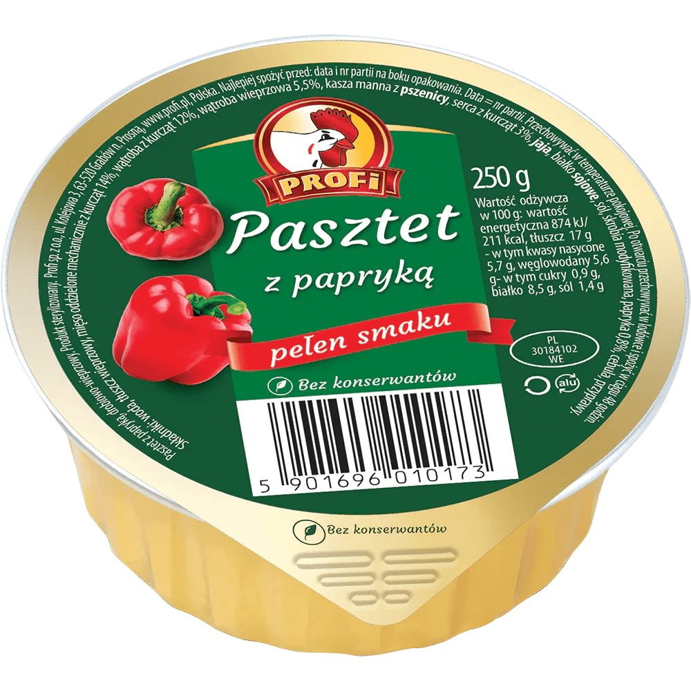 Geflügelpastete mit Paprika - Pasztet z drobiem i papryką 250g (8er Karton) - Profi - Polskashop24