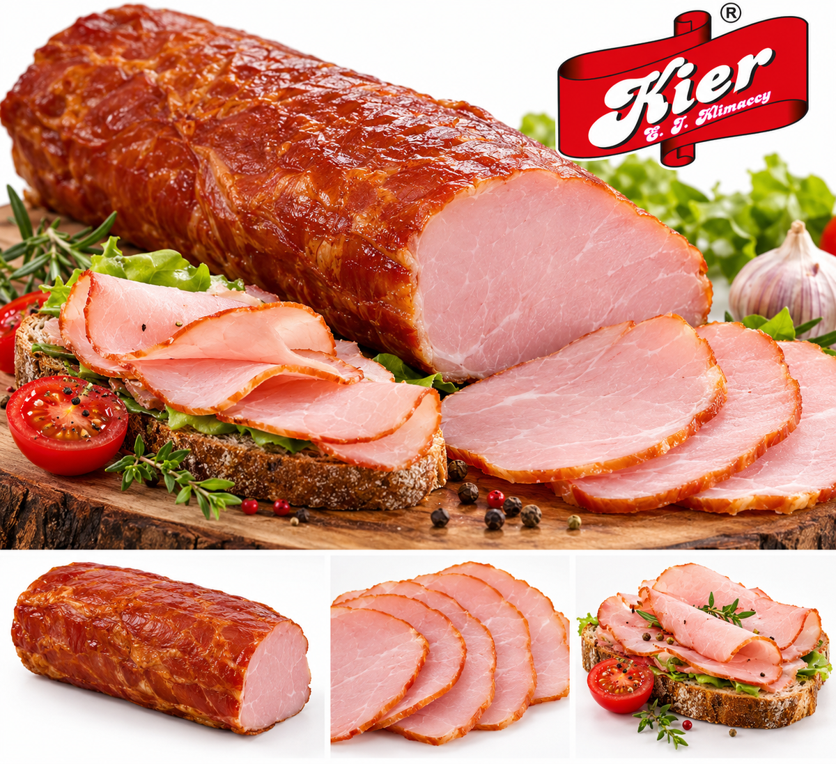 Kier Polędwica Surowa Wędzona – polnische rohe geräucherte Schweinelende am Stück, aufgeschnitten auf Brot