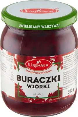 Geriebene Rote Bete kaufen - Buraczki Wiorki 510g - Urbanek - Polskashop24.de - Online Supermarkt mit Lebensmittel aus Polen