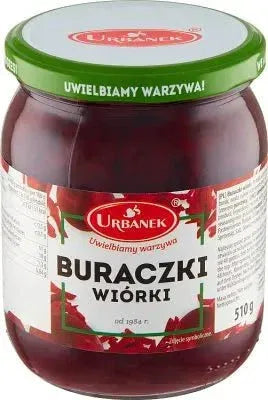 Geriebene Rote Bete kaufen - Buraczki Wiorki 510g - Urbanek - Polskashop24.de - Online Supermarkt mit Lebensmittel aus Polen
