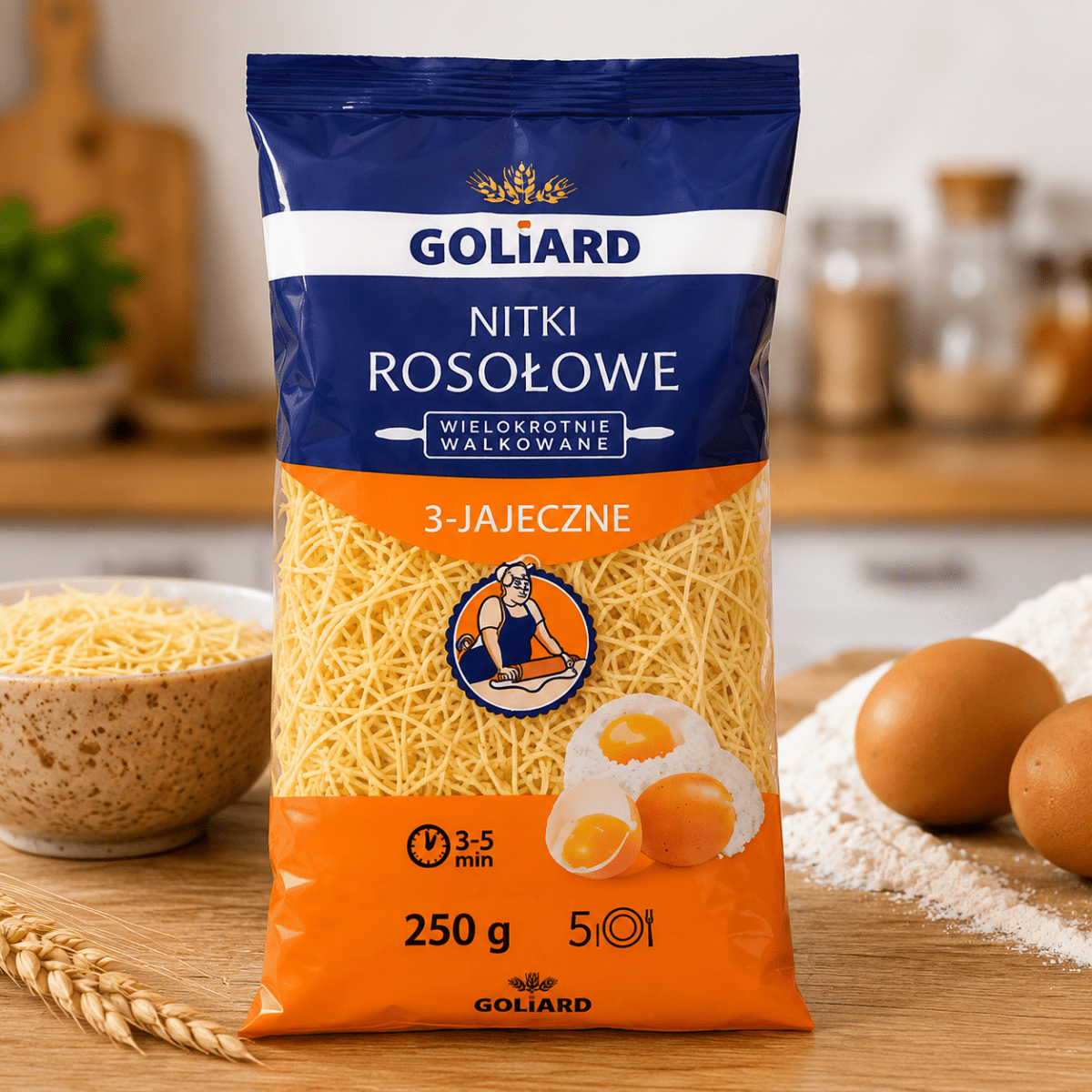 Goliard Suppennudeln Nitka Rosółowa 3-Ei 250 g – Polnische Fadennudeln - Polskashop24