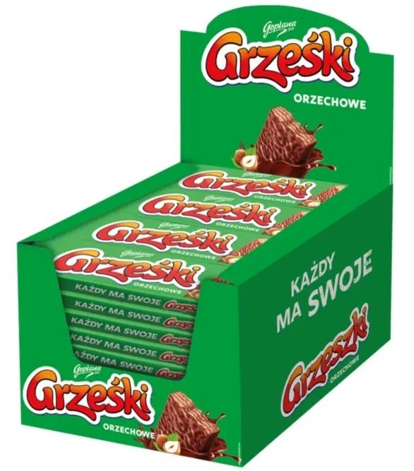 Grzeski Polnische Waffelriegel mit Hasselnuss (Orzechowe) 36g - Polskashop24.de - Online Supermarkt mit Lebensmittel aus Polen