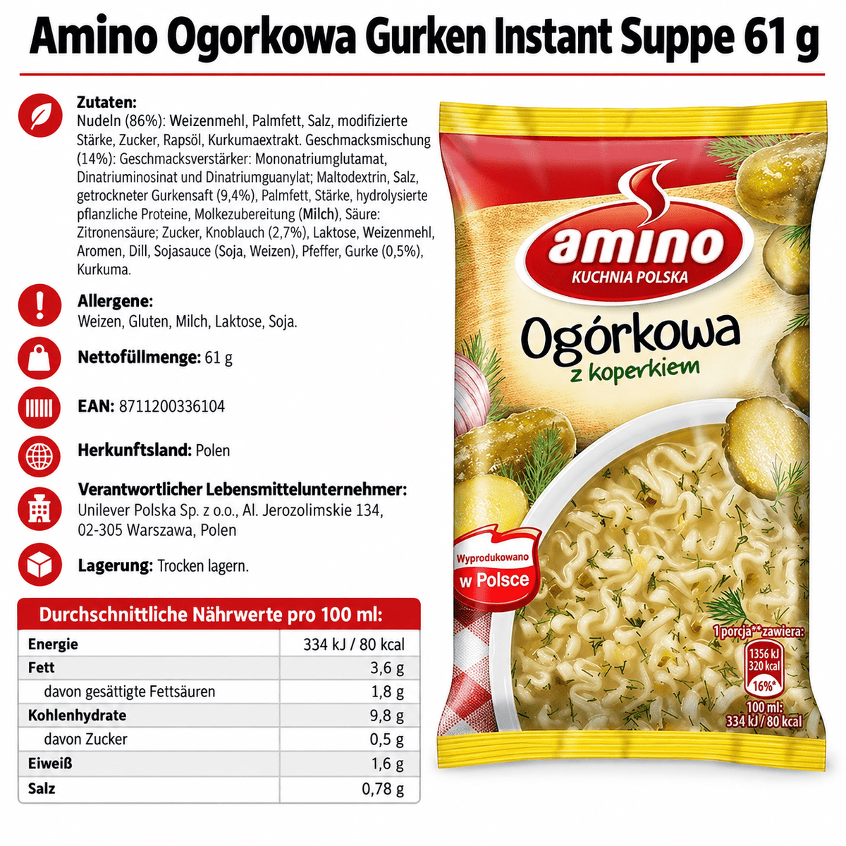 Gurkensuppe Zupki Ogórkowa 22x61g Box - Amino - Polskashop24