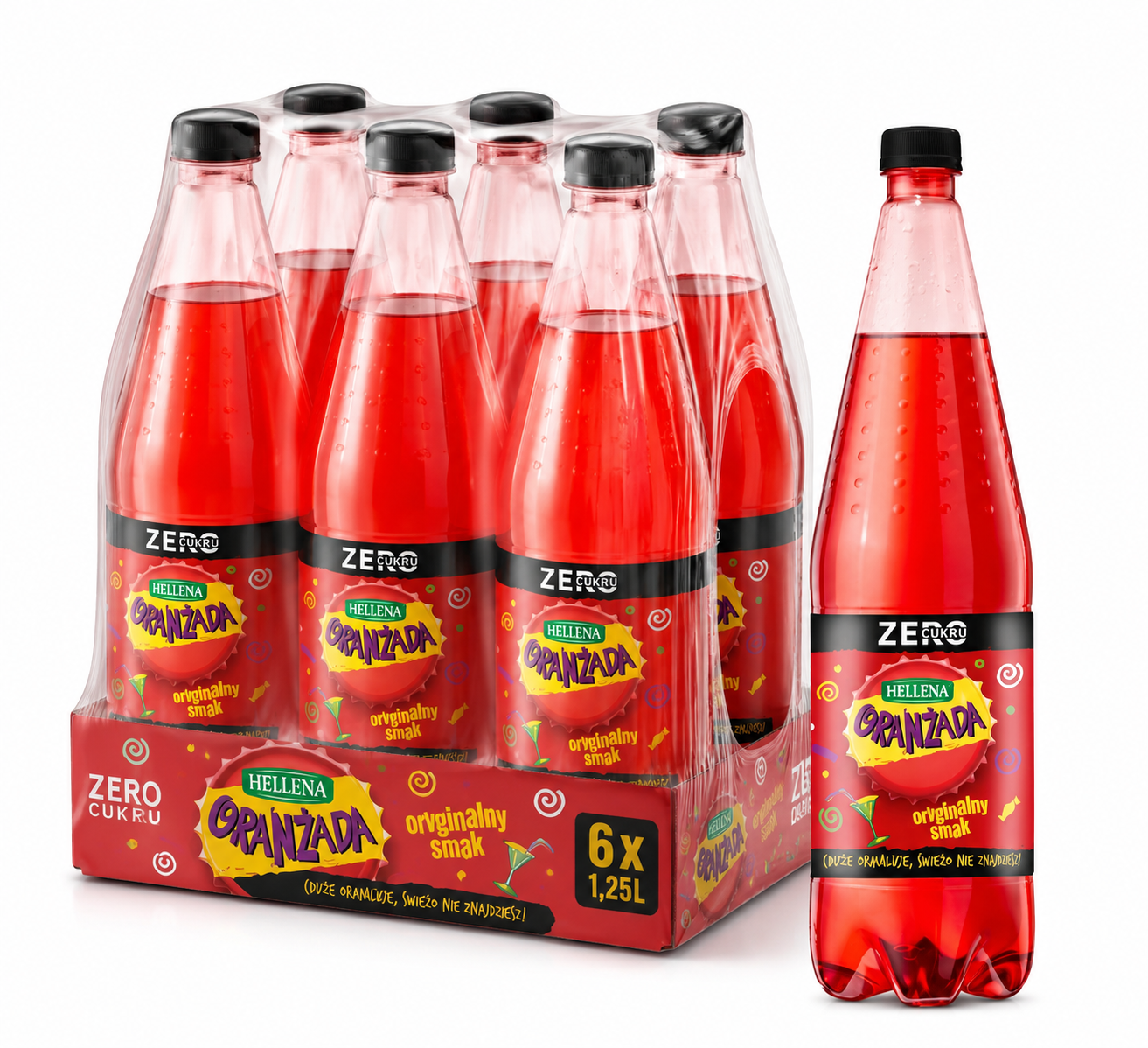 Hellena Oranżada Zero Cukru 6er-Träger mit 1,25l Flaschen, polnische Limonade originalny smak ohne Zucker