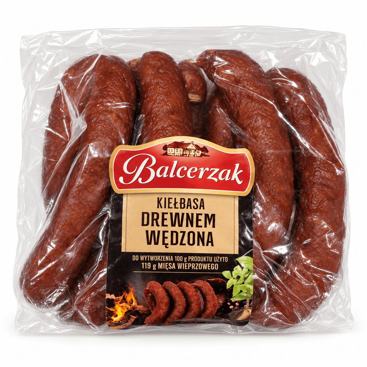 Balcerzak Kiełbasa drewnem wędzona – polnische geräucherte Schweinewurst