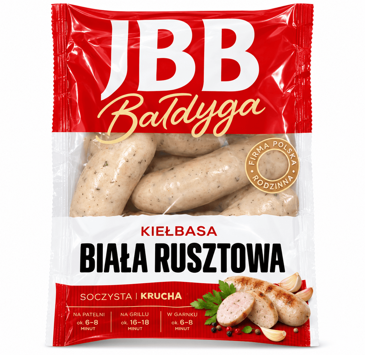 JBB Bałdyga Kiełbasa Biała Rusztowa – polnische weiße Grillwurst, Waageartikel