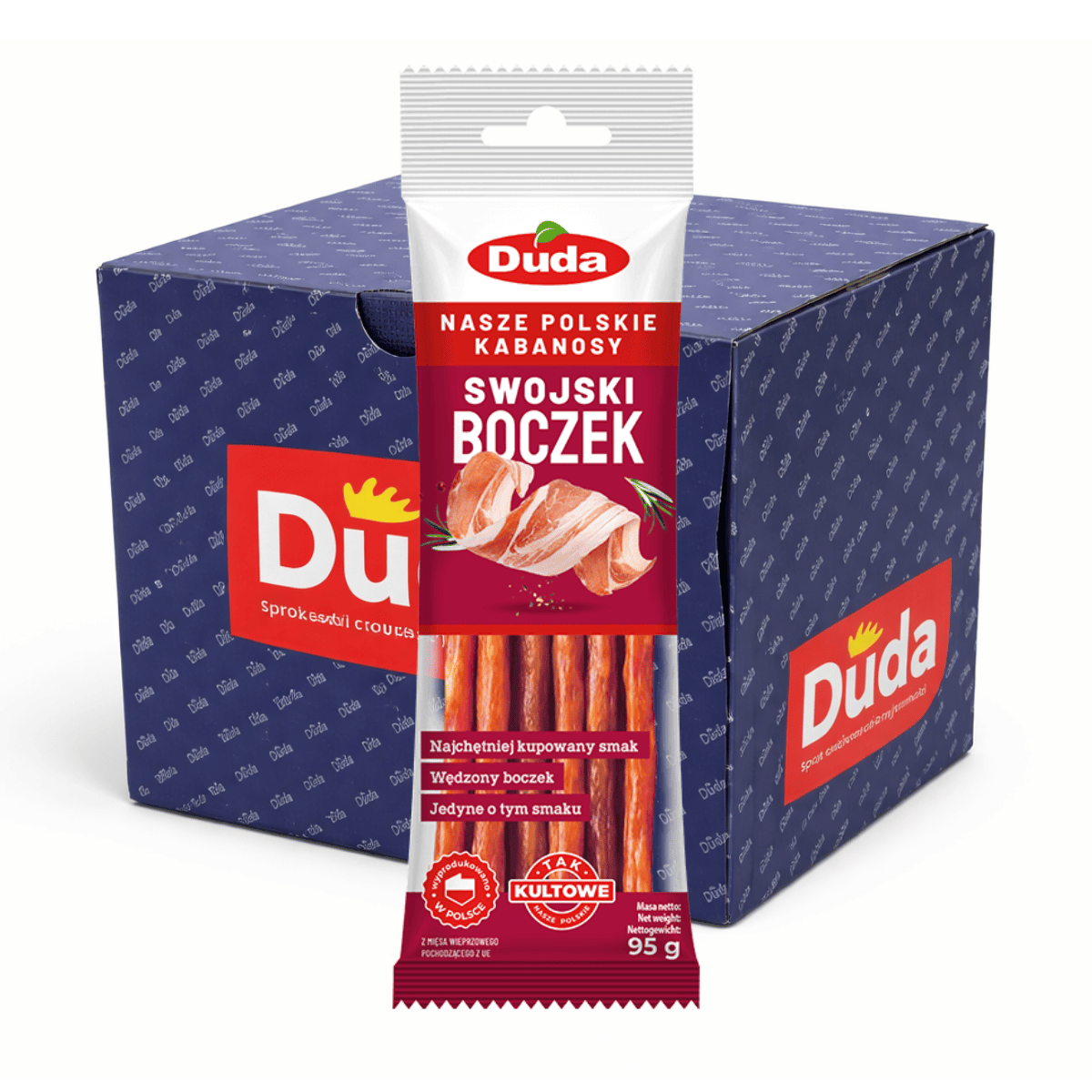 DUDA Kabanosy Bacon 12er Karton 1140g Großpackung polnische Kabanossi mit Bacon Geschmack Vorteilskarton