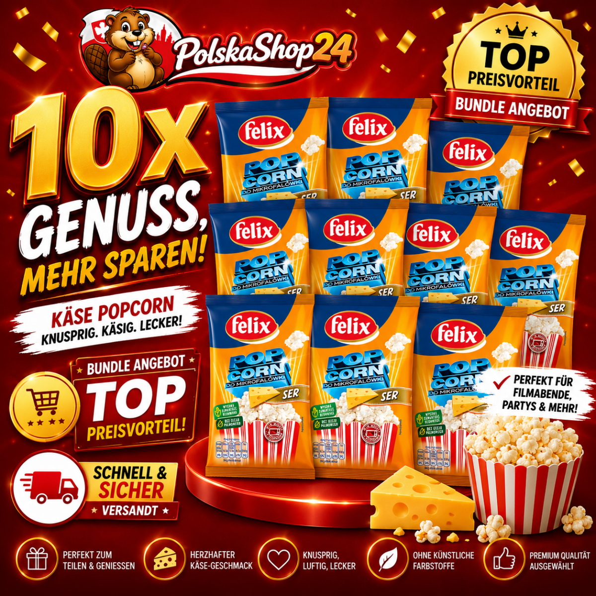 Käse Popcorn Ser 10x90g - Felix - Polskashop24
