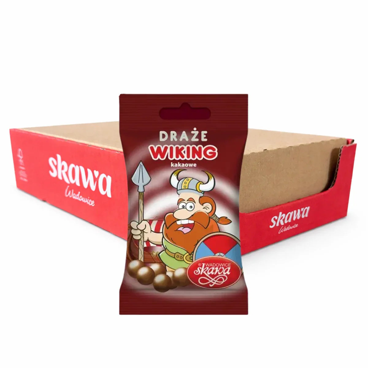 Kakao-Dragees Draże Kakaowe Wikingowie 70g im 20er Karton von Skawa - Polnische Schokoladen-Süßigkeiten mit Kakao