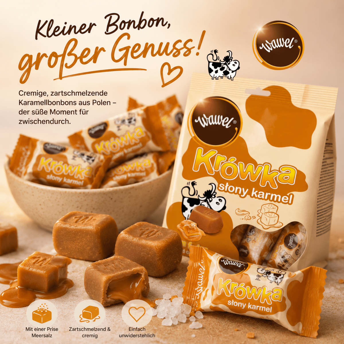 Karamell Kuh Bonbons Krówka Słony Karmel 250g - Wawel - Polskashop24