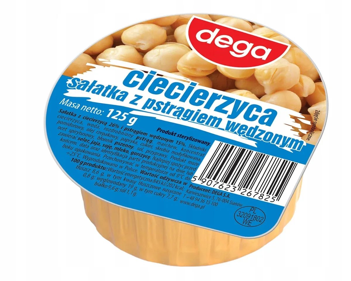 Kichererbsen - Salat mit geräucherter Forelle - Sałatka Ciecierzyca z Pstrągiem Wędzonym 125g - Dega - Polskashop24