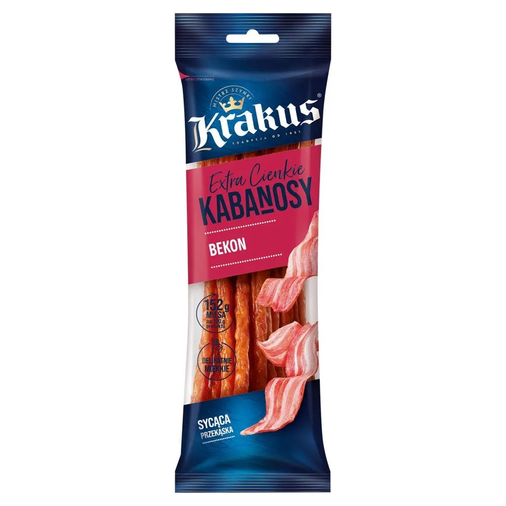 Krakus Kabanosy Bekon 95g - Schweinewurst mit Speck in Verpackung