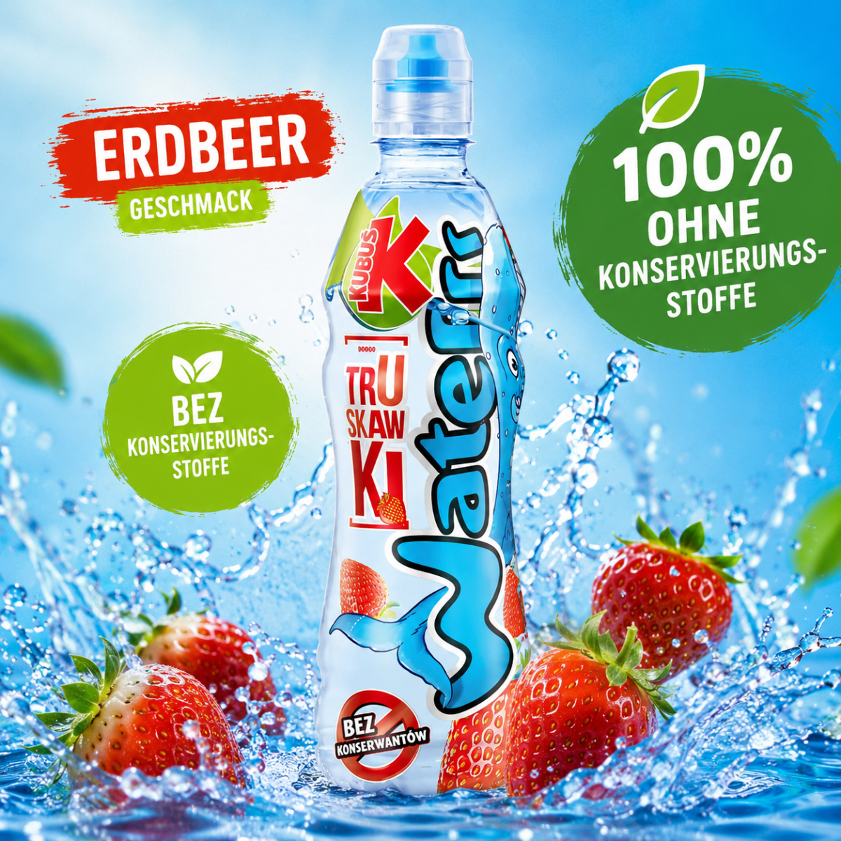 Kubuś Water Erdbeer Napój Truskawkowy 0,5L (zzgl. 0,25€ Pfand) - Maspex - Polskashop24