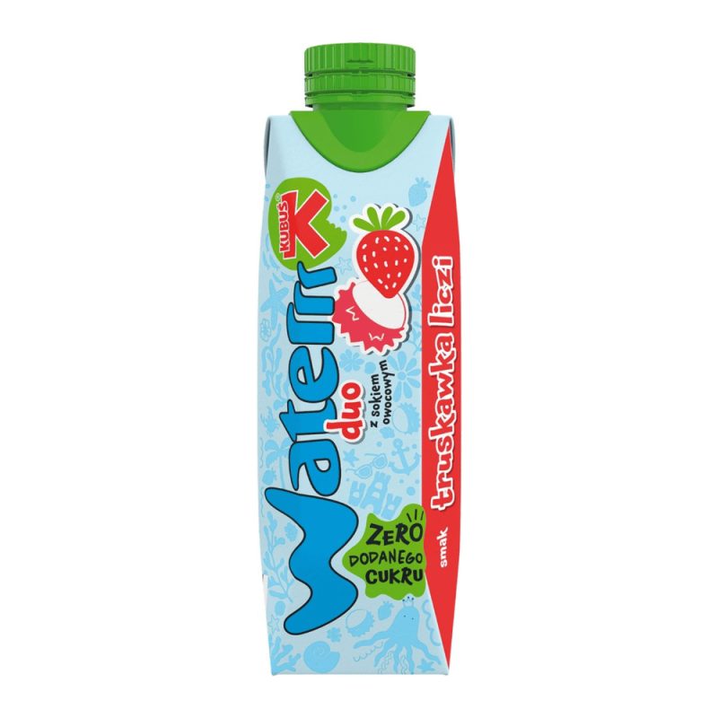 Kubuś Water Mehrfruchtgetränk Erdbeere Litschi 300ml Karton – Maspex, ohne Zucker, ohne Konservierungsstoffe