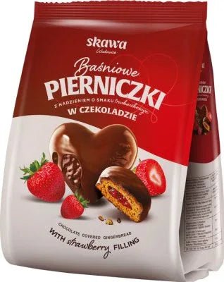 Lebkuchenherzen in Schokolade mit Erdbeerfüllung - Pierniczki w czekoladzie baśniowe z nadzieniem truskawkowym 150g - Skawa - Polskashop24