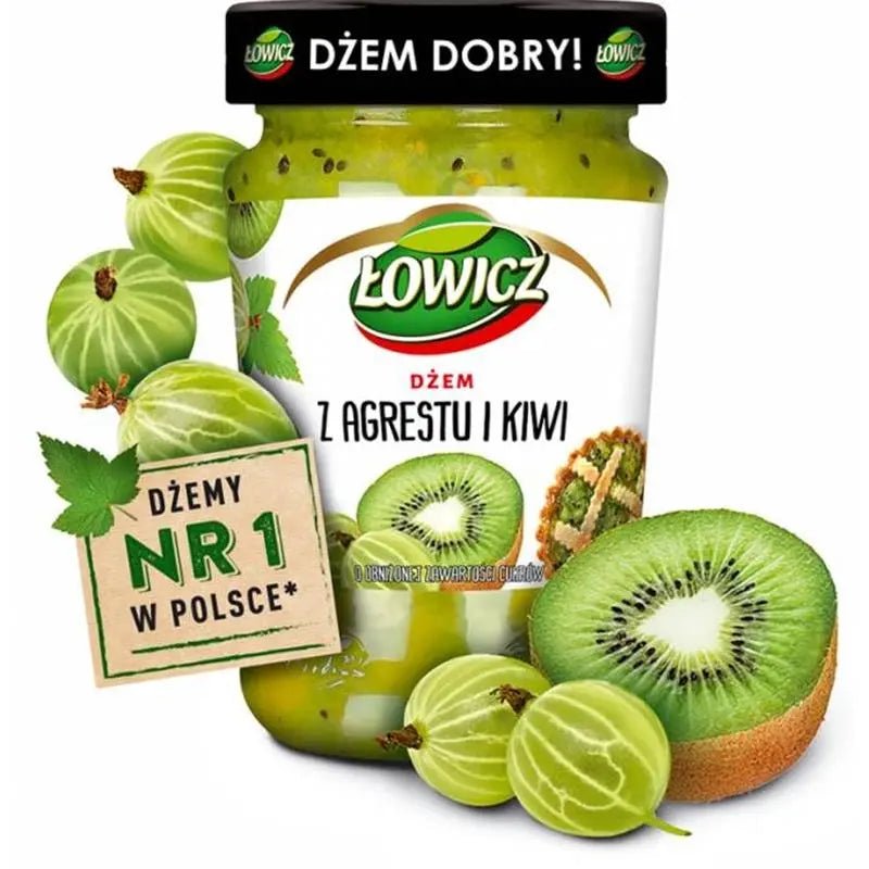 Łowicz Kiwi Stachelbeere Konfitüre 280g kaufen - Dzem Agrest i Kiwi - Polskashop24.de - Online Supermarkt mit Lebensmittel aus Polen