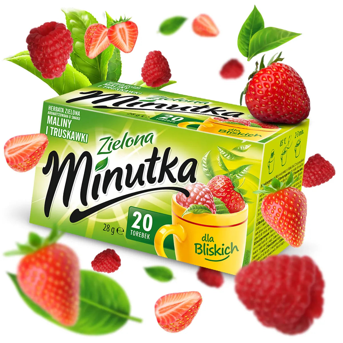 Minutka Grüner Tee mit Himbeer‑ und Erdbeeraroma 28 g – aromatisierter Grüntee aus Polen
