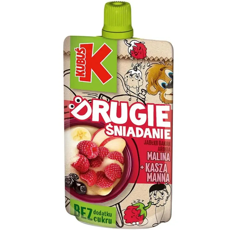"Kubus Fruchtmus Apfel Banane Aronia mit Grießbrei Kasza Manna 100g Quetschbeutel