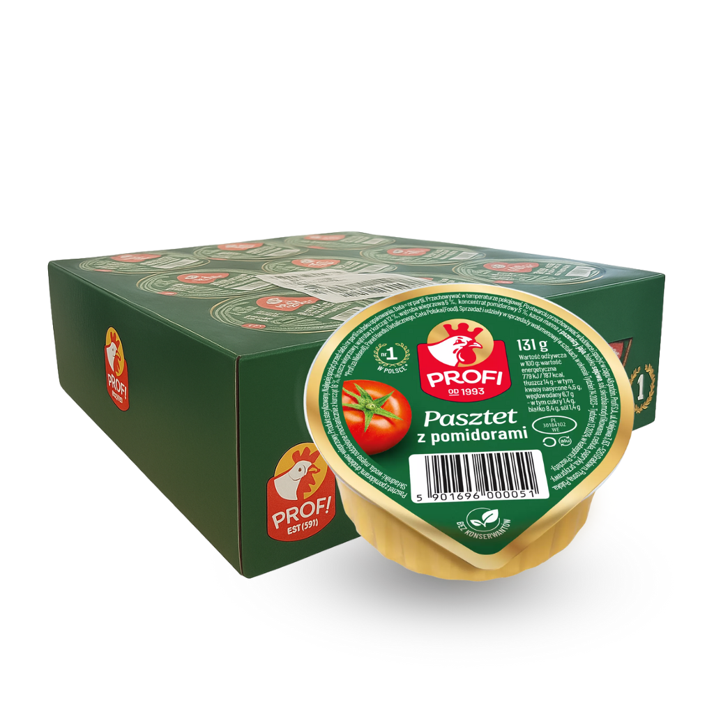 Profi Pasztet z Pomidorami Geflügel-Brotaufstrich mit Tomaten 131g Dose im 24er Karton - polnische Pastete mit Hühnerleber und Paprika