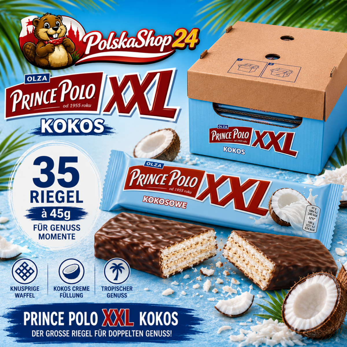 Prince Polo XXL Kokos Karton 35x45g - Olza - Polskashop24