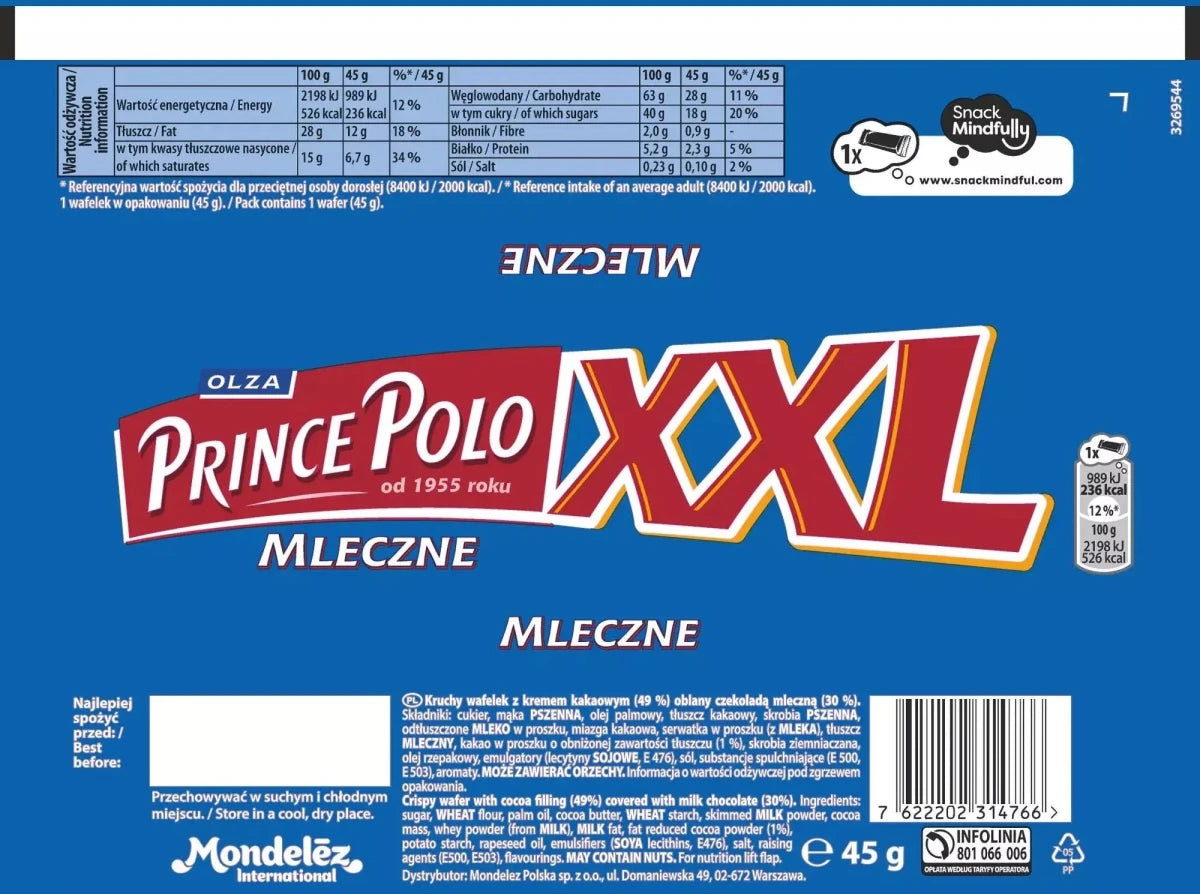 Prince Polo XXL Milchschokoladen - Geschmack - 50g x 28 Stück - Polskashop24