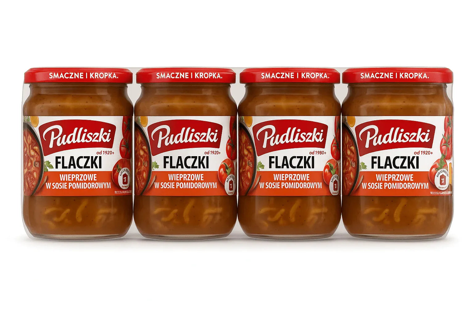 Pudliszki Flaczki Wieprzowe 4x450g - Schweinepansen in Tomatensoße Vorratspack - Polskashop24.de - Online Supermarkt mit Lebensmittel aus Polen