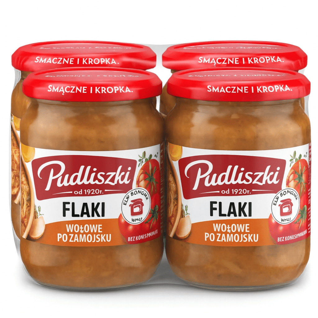 Pudliszki Flaczki Wolowe Po Zamoisku - Rinderpansen 4er Karton kaufen - 4x450g (1800g) polnisches Fertiggericht - Polskashop24.de - Online Supermarkt mit Lebensmittel aus Polen