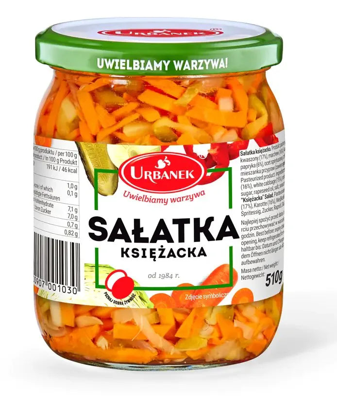 Urbanek Fürstensalat Sałatka Książęcka 510g Glas - polnischer Gemüsesalat in Essig-Marinade mit Karotten Kohl und Paprika